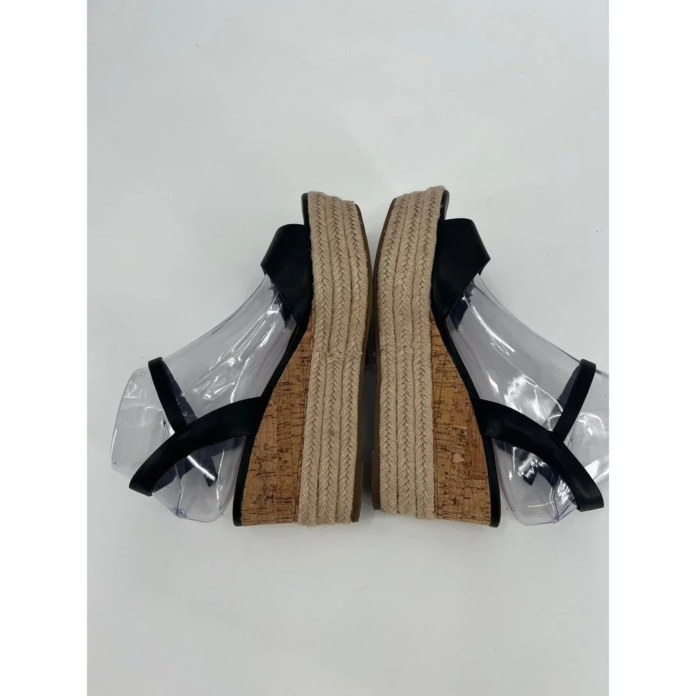 Aldo Black Platform Wedge Espadrille Sandals Cork Jute Ankle Strap Womens 8